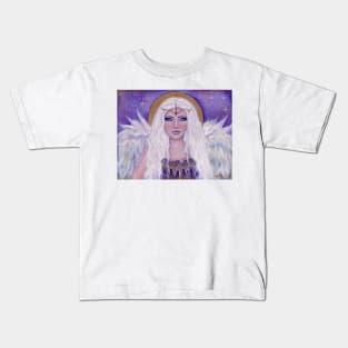 Purple angel art by Renee Lavoie Kids T-Shirt